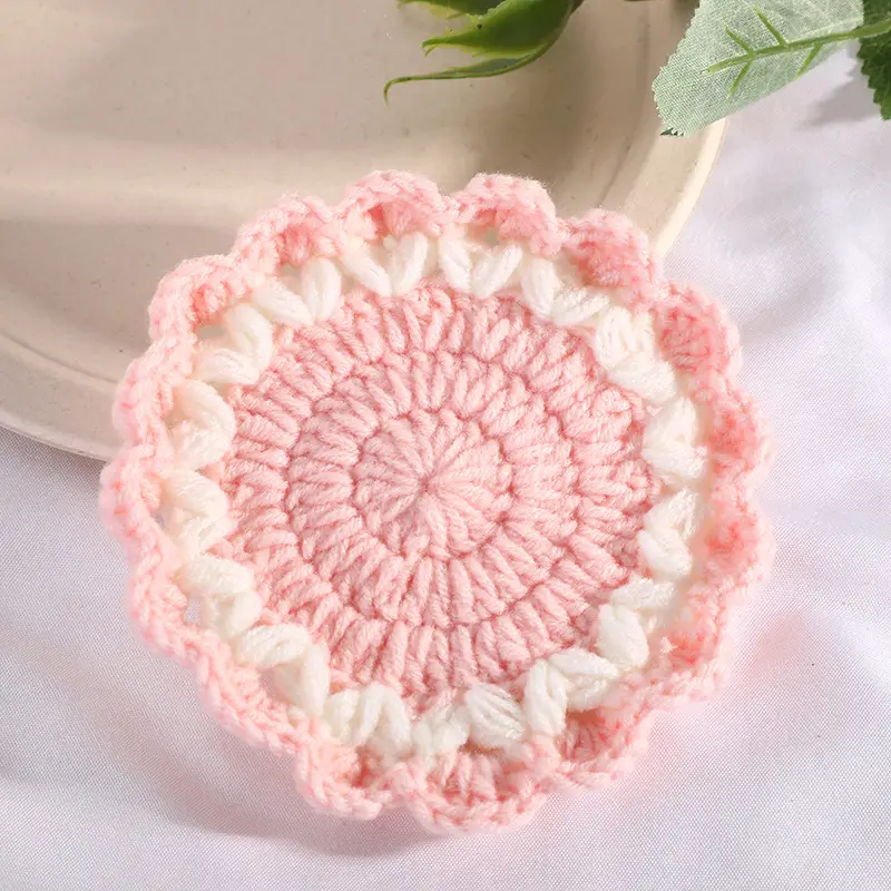 Pink Wave Lace Knitted Flower Coasters - Image 7