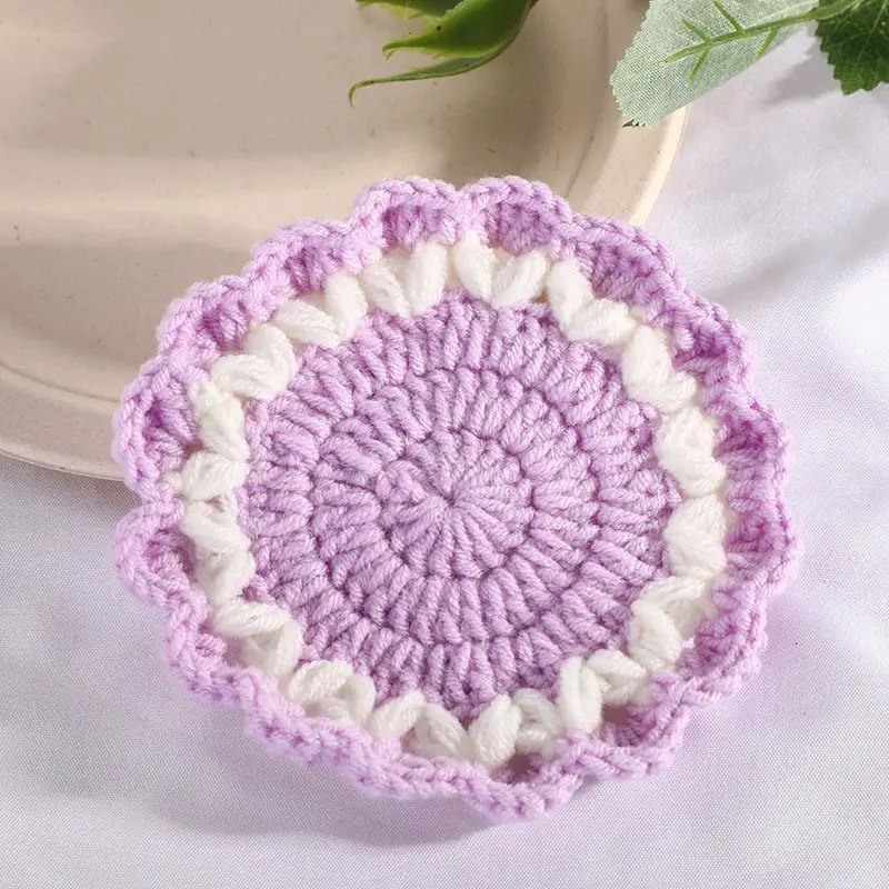 Pink Wave Lace Knitted Flower Coasters - Image 2