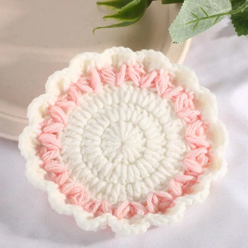 Pink Wave Lace Knitted Flower Coasters - Image 3
