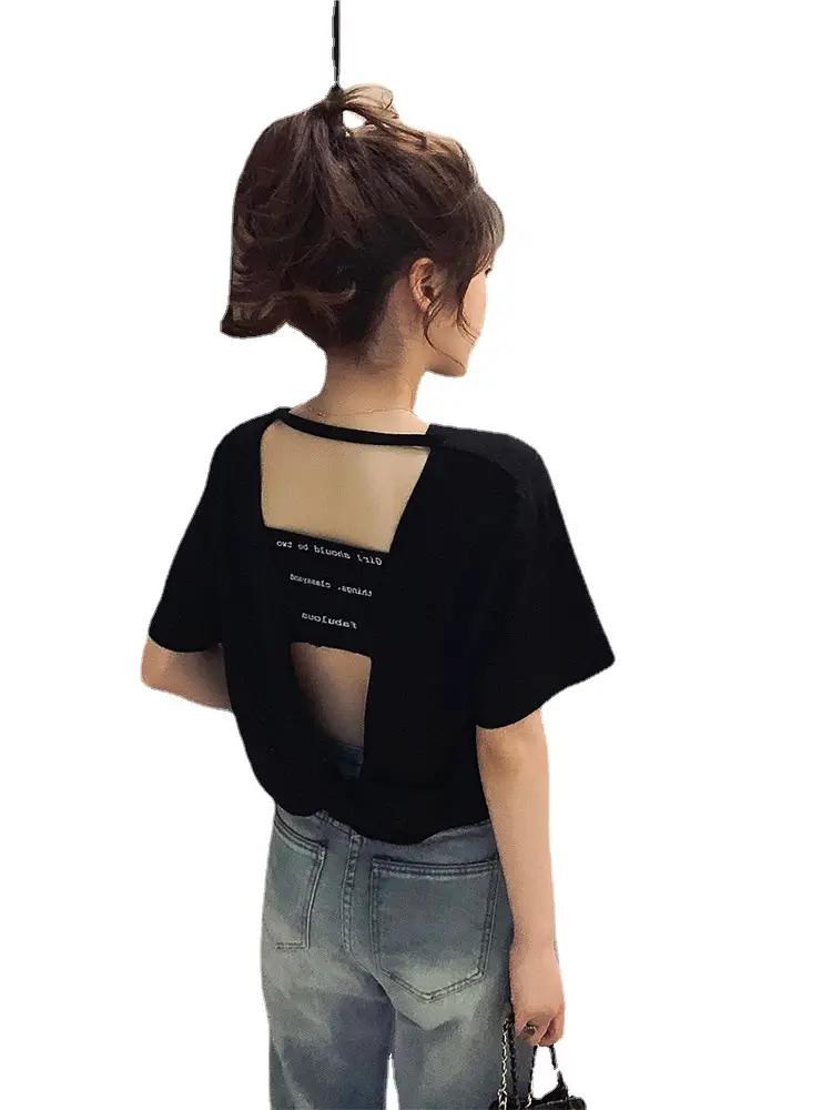 Women Backless T-Shirt Summer 2025 Harajuku Style