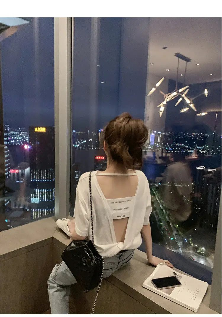 Women Backless T-Shirt Summer 2025 Harajuku Style — feature 2