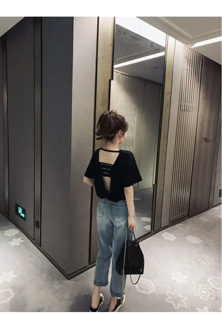 Women Backless T-Shirt Summer 2025 Harajuku Style — feature 9