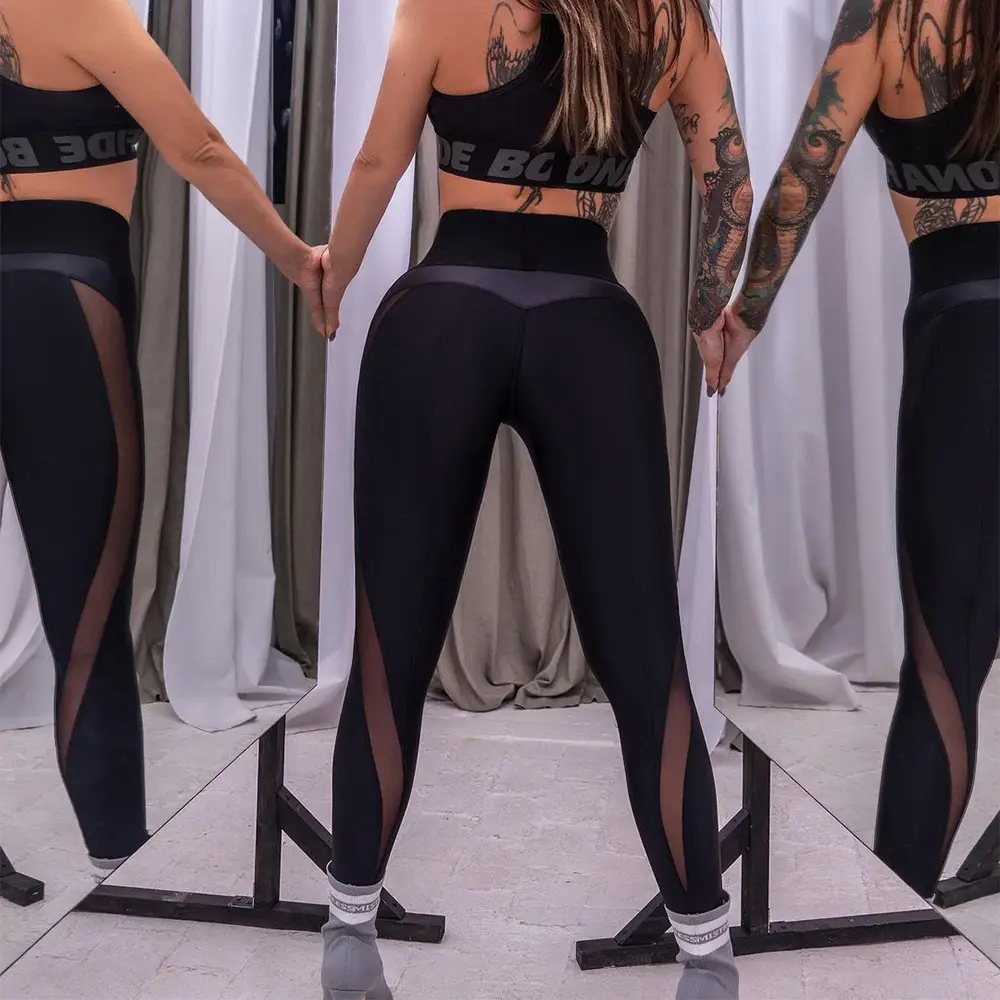 Women Cross-Border Running Fitness Pants Mesh High Waist Slim Hip Lifting Yoga Pants - Image 3