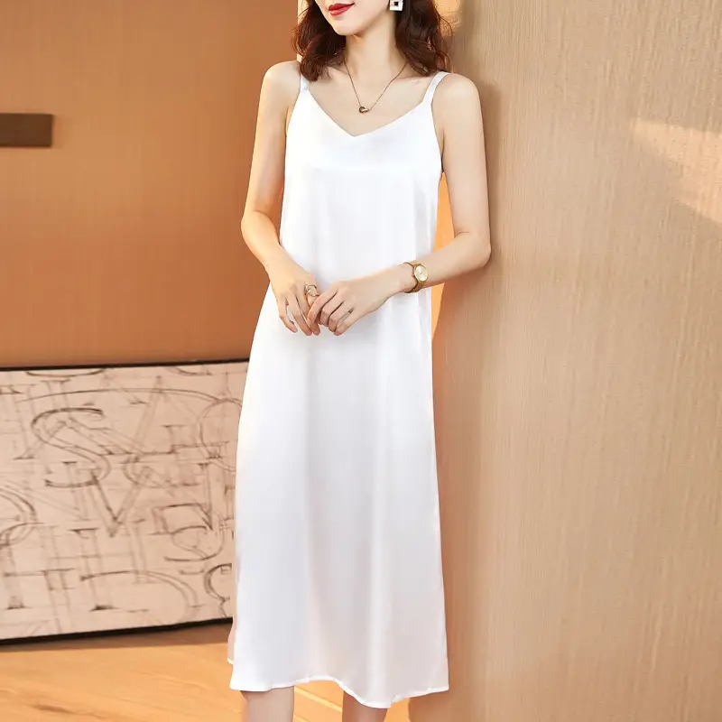 Red Satin Sling Dress Women Mid-Length Spring Summer - Image 6