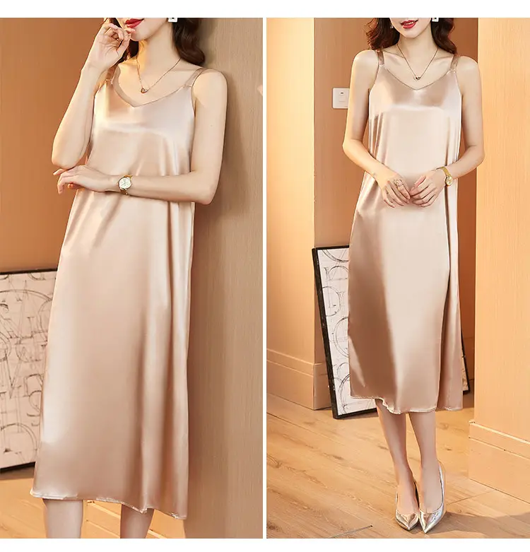 Red Satin Sling Dress Women Mid-Length Spring Summer — feature 13