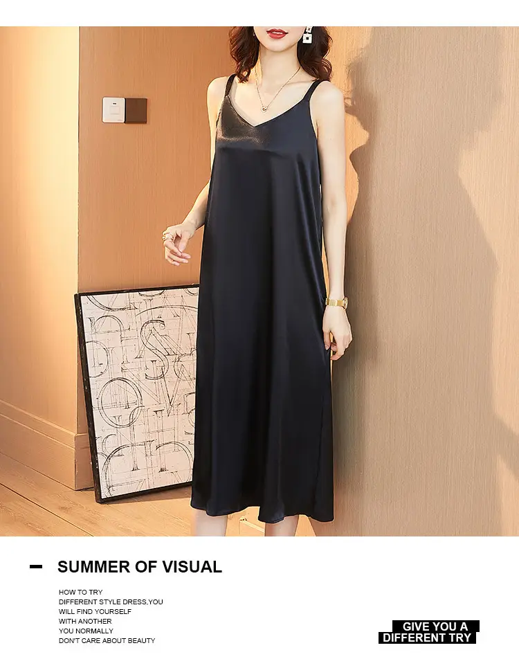 Red Satin Sling Dress Women Mid-Length Spring Summer — feature 20