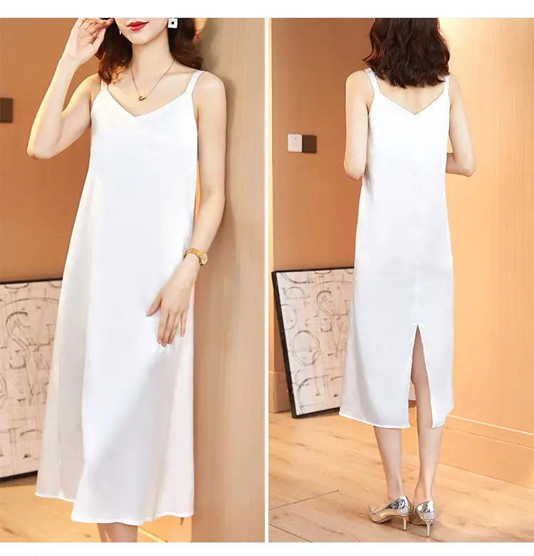 Red Satin Sling Dress Women Mid-Length Spring Summer — feature 26