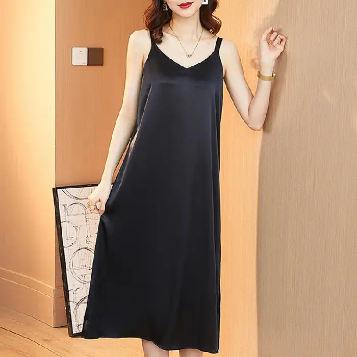 Red Satin Sling Dress Women Mid-Length Spring Summer - Image 3