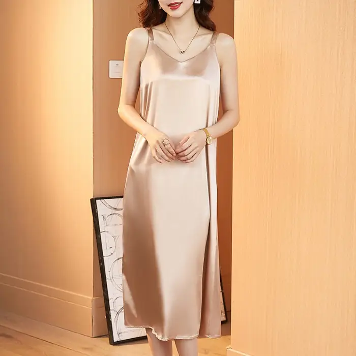 Red Satin Sling Dress Women Mid-Length Spring Summer - Image 4
