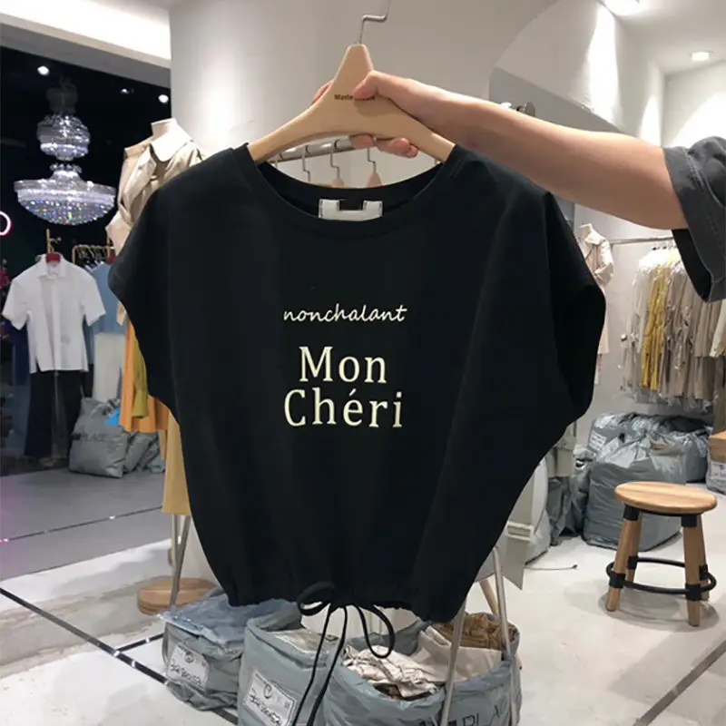 White Cotton T-Shirt Mon Chéri Nonchalant Drawstring - Image 5