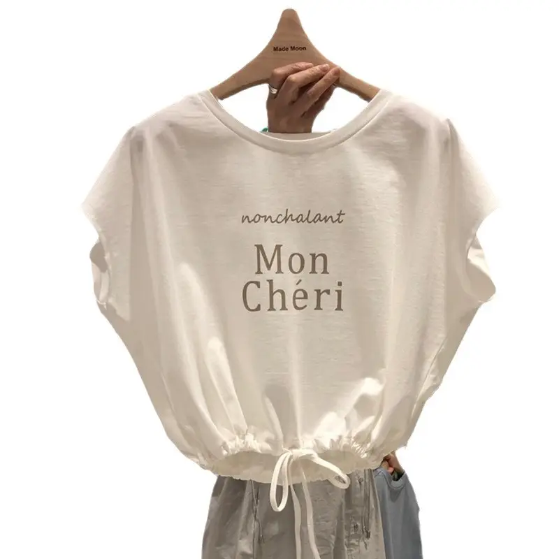 White Cotton T-Shirt Mon Chéri Nonchalant Drawstring - Image 7