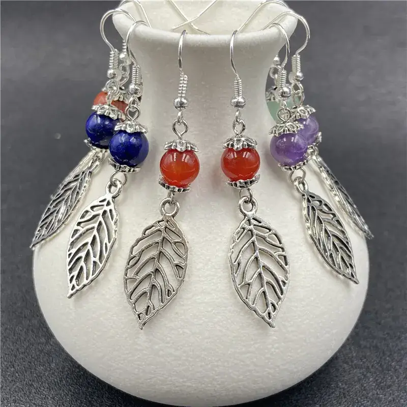 Crystal Agate Leaf Earrings Silver Handmade Lapis Lazuli - Image 11