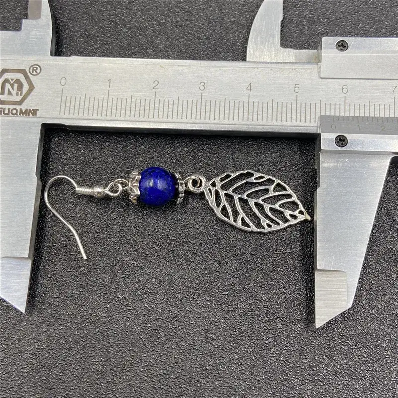 Crystal Agate Leaf Earrings Silver Handmade Lapis Lazuli - Image 12