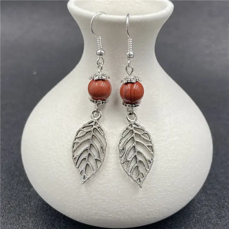 Crystal Agate Leaf Earrings Silver Handmade Lapis Lazuli - Image 2