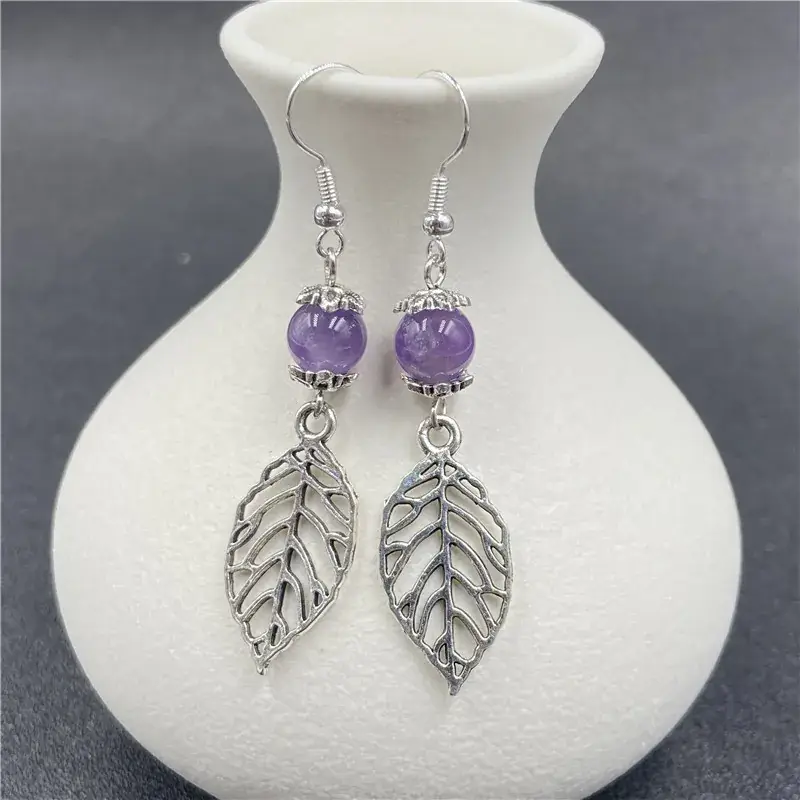Crystal Agate Leaf Earrings Silver Handmade Lapis Lazuli - Image 3