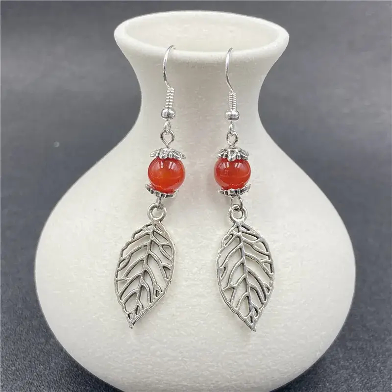 Crystal Agate Leaf Earrings Silver Handmade Lapis Lazuli - Image 4
