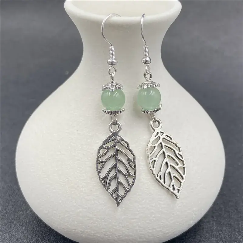 Crystal Agate Leaf Earrings Silver Handmade Lapis Lazuli - Image 5
