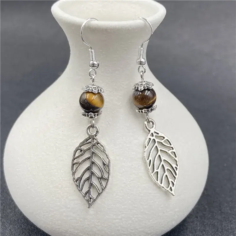 Crystal Agate Leaf Earrings Silver Handmade Lapis Lazuli - Image 6