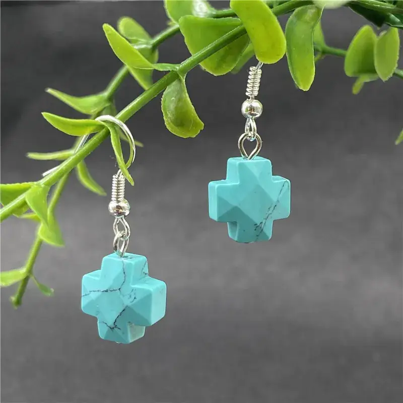 Natural Stone Crystal Agate Cross Earrings European American - Image 16