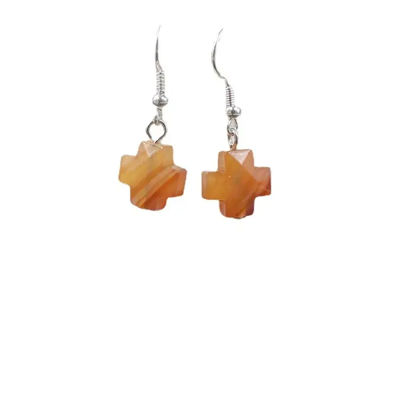 Natural Stone Crystal Agate Cross Earrings European American - Image 18