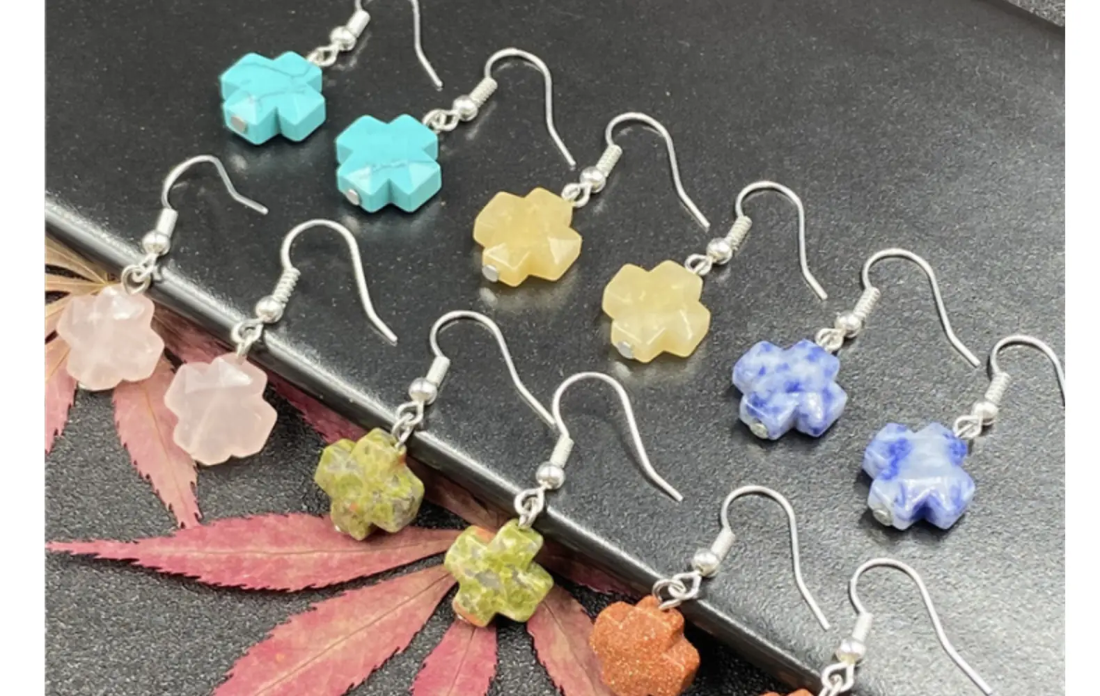 Natural Stone Crystal Agate Cross Earrings European American — feature 14