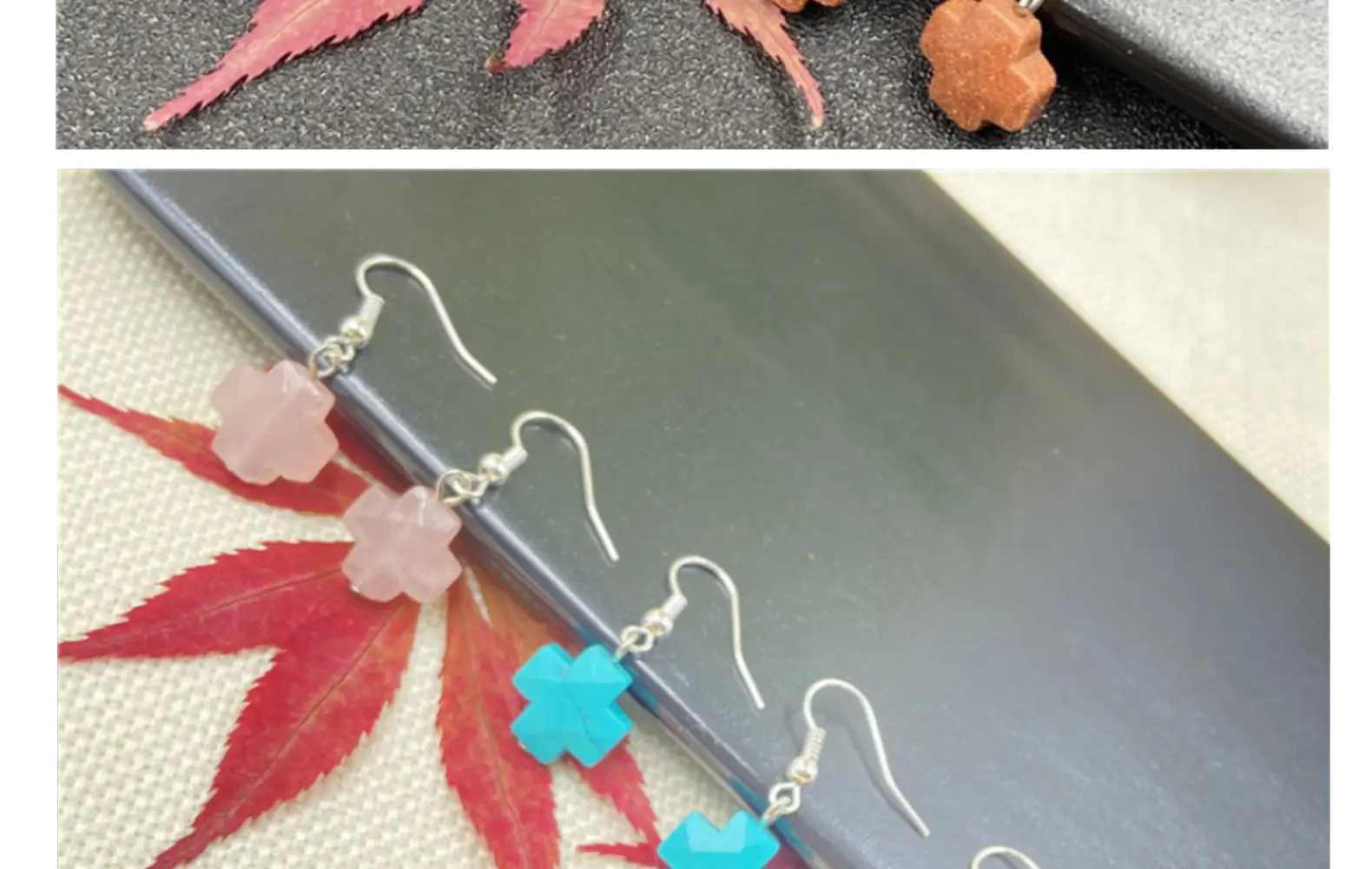 Natural Stone Crystal Agate Cross Earrings European American — feature 15