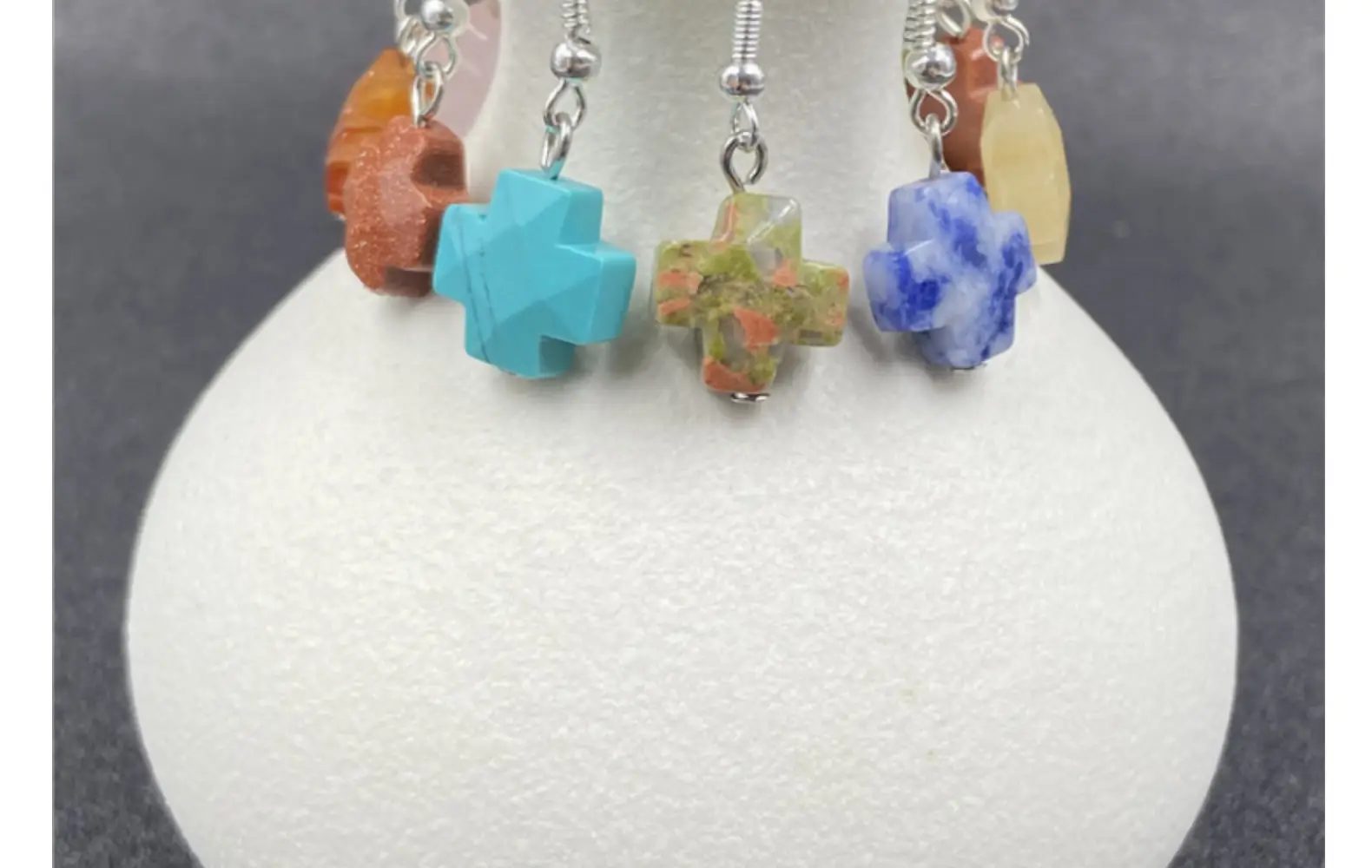 Natural Stone Crystal Agate Cross Earrings European American — feature 17