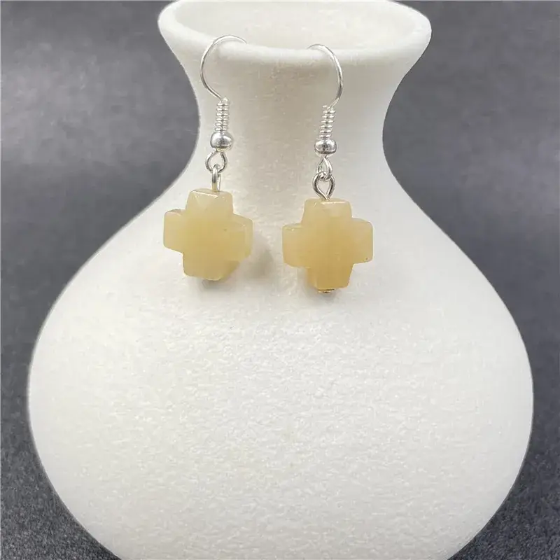 Natural Stone Crystal Agate Cross Earrings European American - Image 10