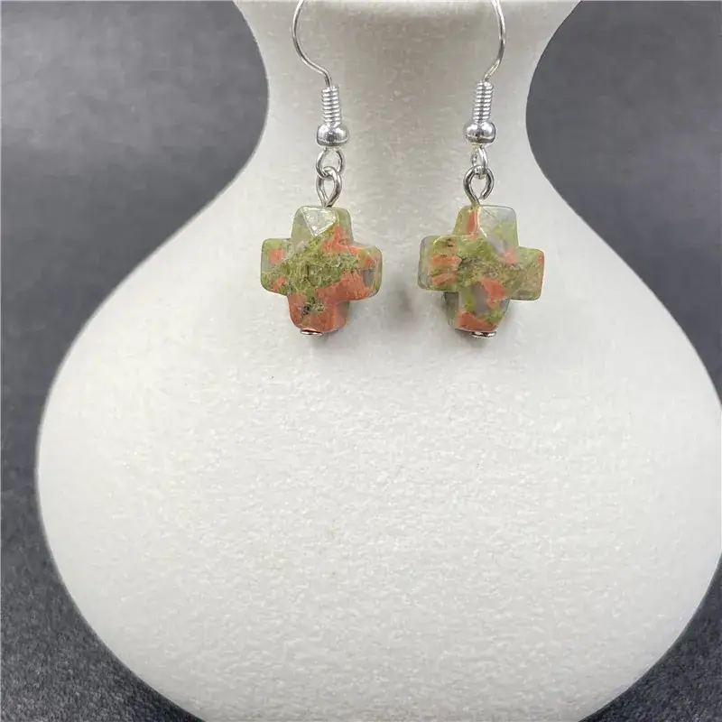 Natural Stone Crystal Agate Cross Earrings European American - Image 11
