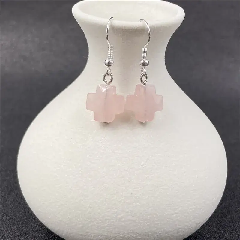 Natural Stone Crystal Agate Cross Earrings European American - Image 12