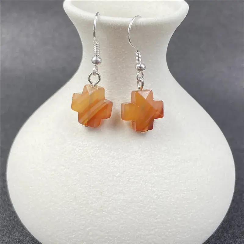 Natural Stone Crystal Agate Cross Earrings European American - Image 2