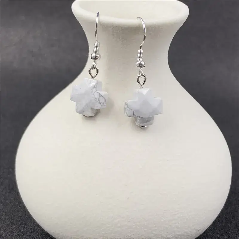 Natural Stone Crystal Agate Cross Earrings European American - Image 3