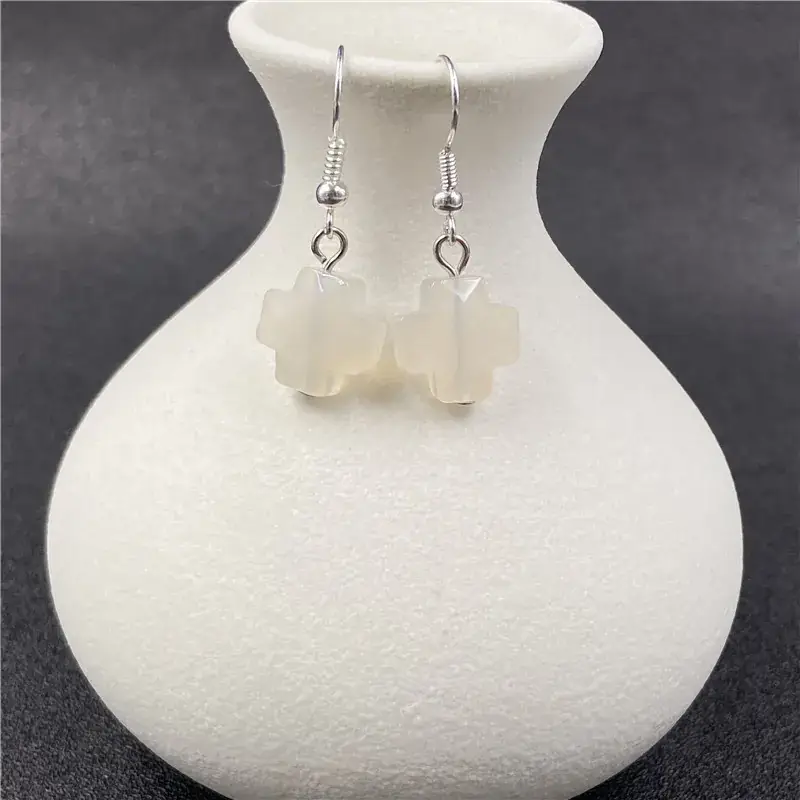 Natural Stone Crystal Agate Cross Earrings European American - Image 4