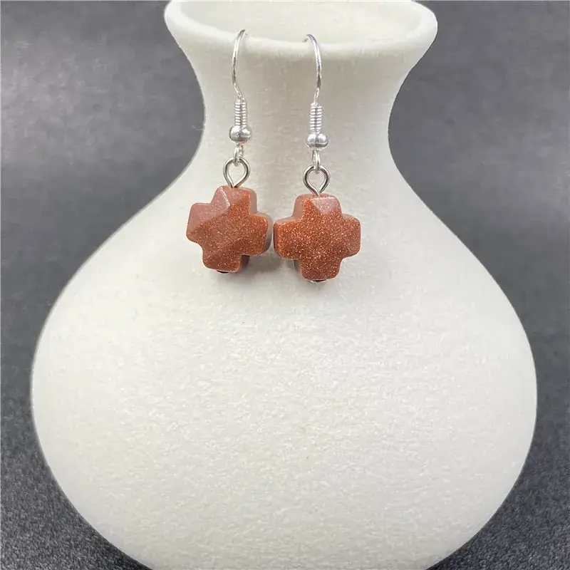 Natural Stone Crystal Agate Cross Earrings European American - Image 5