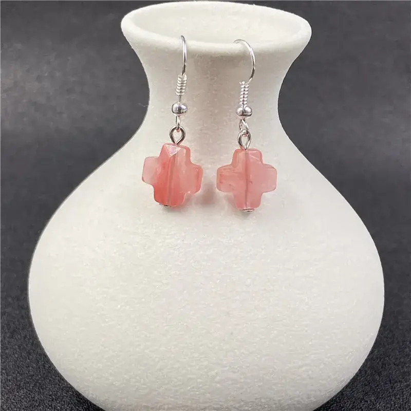 Natural Stone Crystal Agate Cross Earrings European American - Image 6