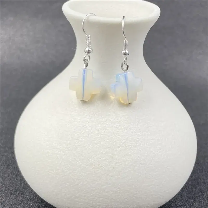 Natural Stone Crystal Agate Cross Earrings European American - Image 7