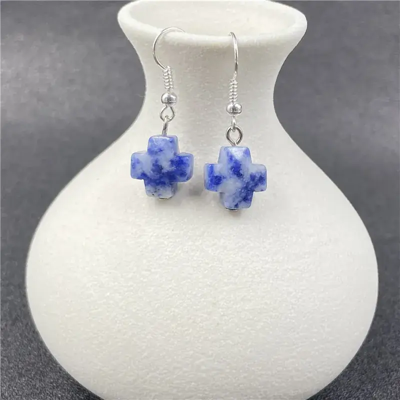 Natural Stone Crystal Agate Cross Earrings European American - Image 8