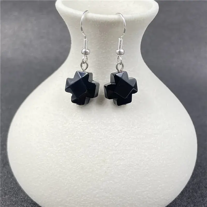 Natural Stone Crystal Agate Cross Earrings European American - Image 9