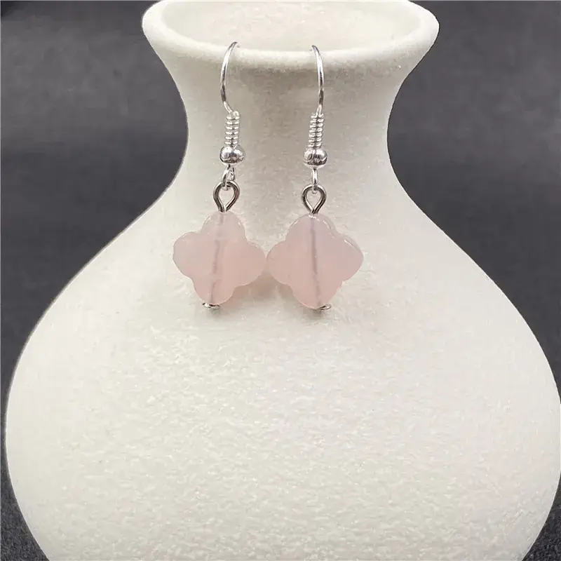 Pink Four-leaf Crystal Earrings for Women - Image 3