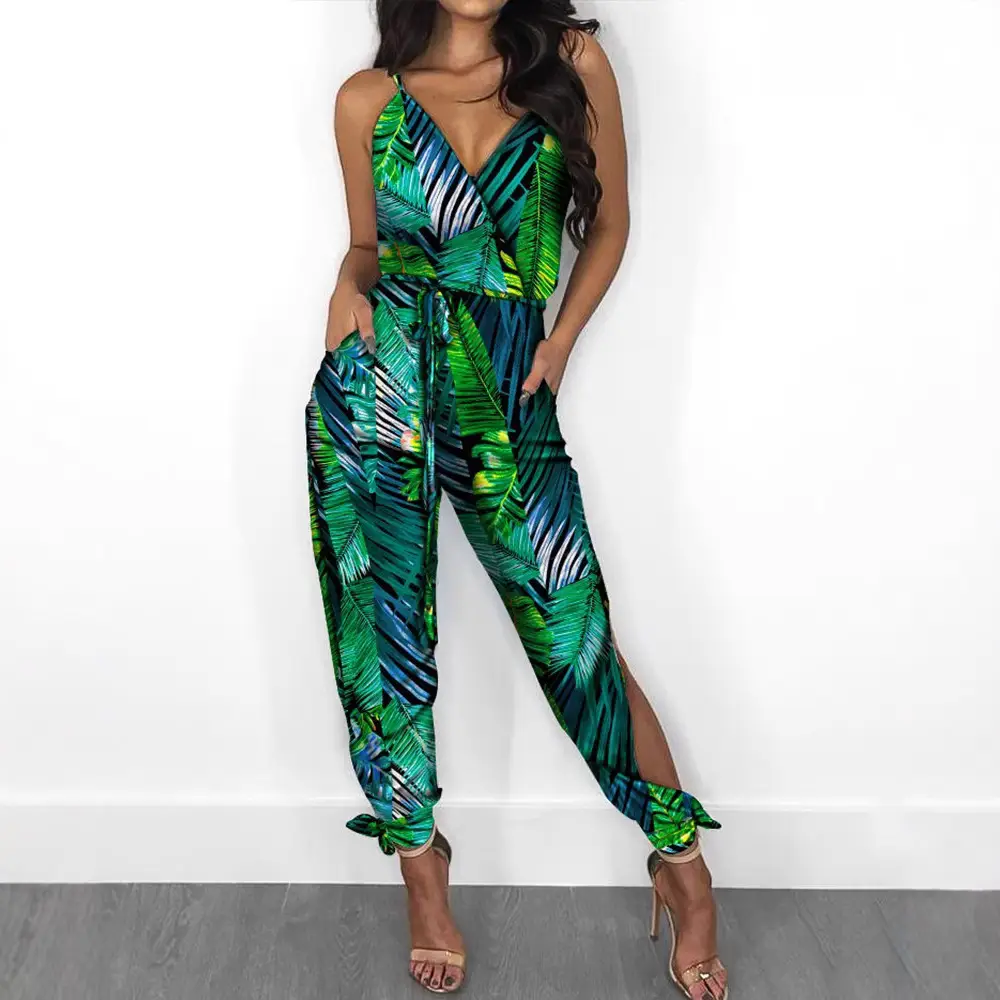 New Peacock Feather Print V-Neck Jumpsuit for Women - Image 7