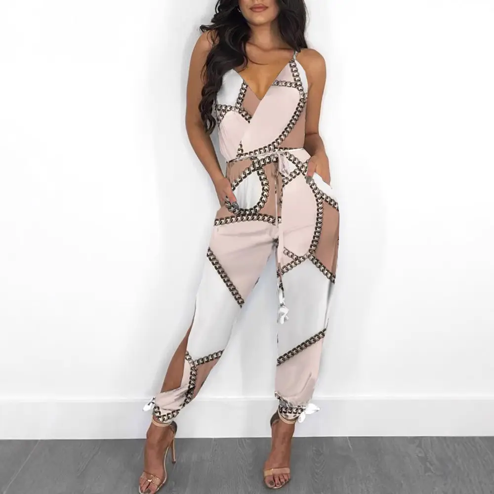 New Peacock Feather Print V-Neck Jumpsuit for Women - Image 9