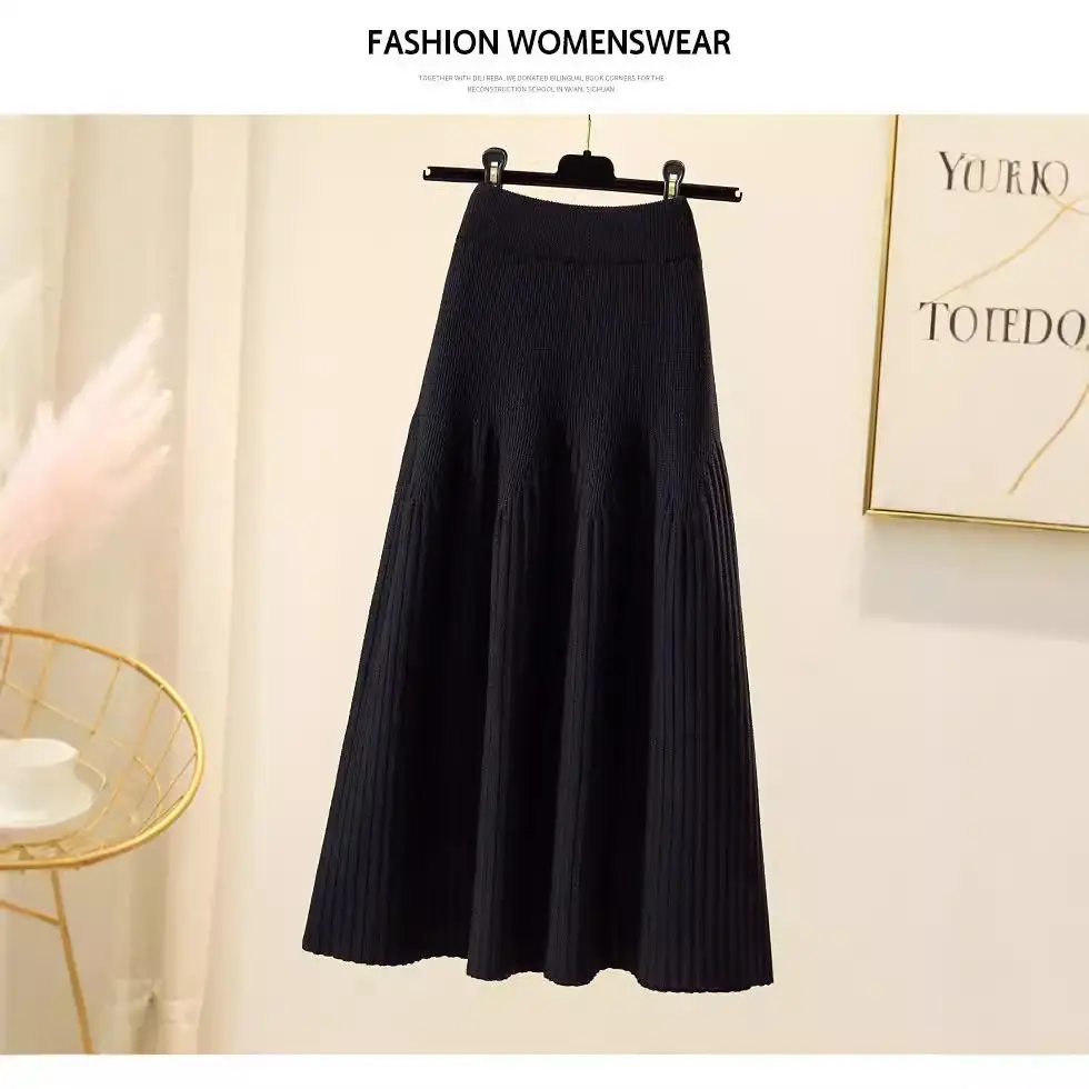 Women's Purple Knitted A-Line Skirt Winter Warm All Match - Image 7