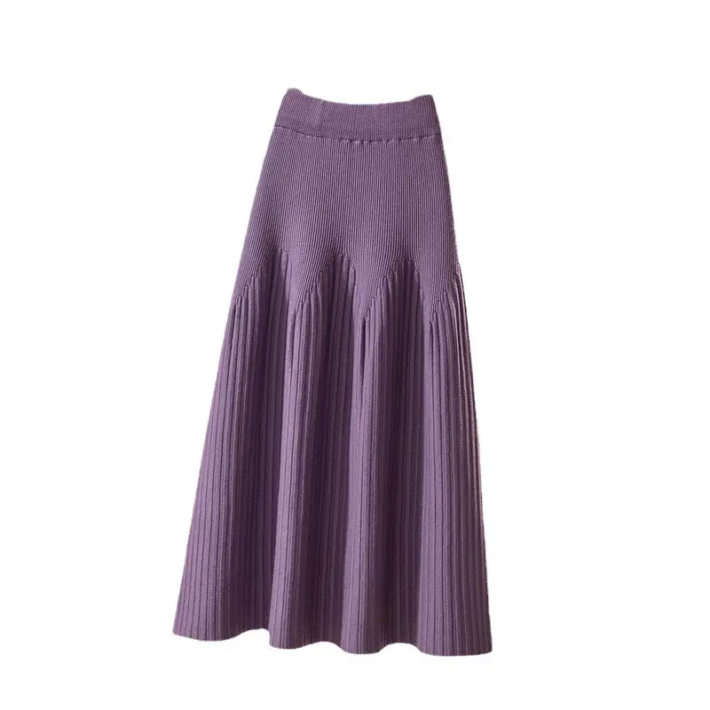 Women's Purple Knitted A-Line Skirt Winter Warm All Match - Image 10