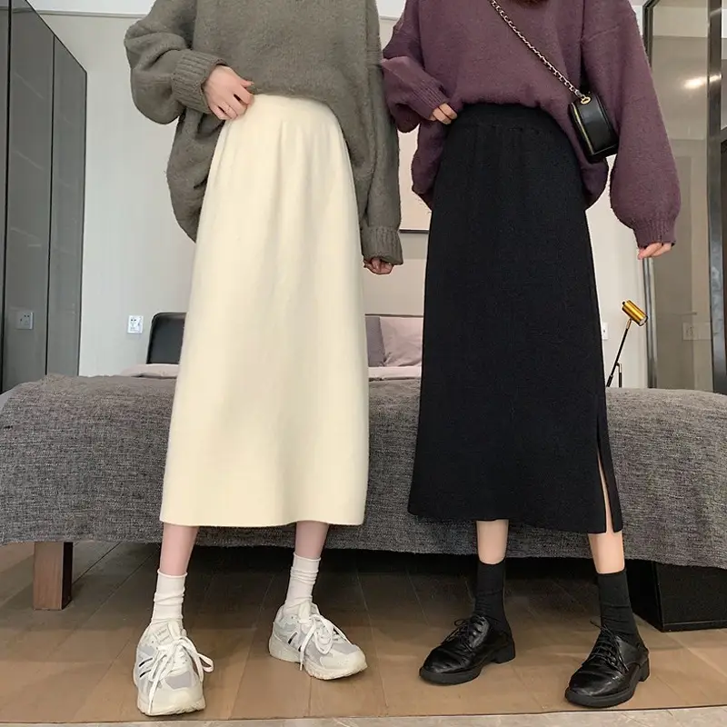 Women's Purple Knitted A-Line Skirt Winter Warm All Match — feature 9