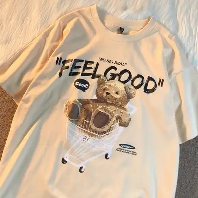 Black Bear Printed T-Shirt Hip Hop Unisex