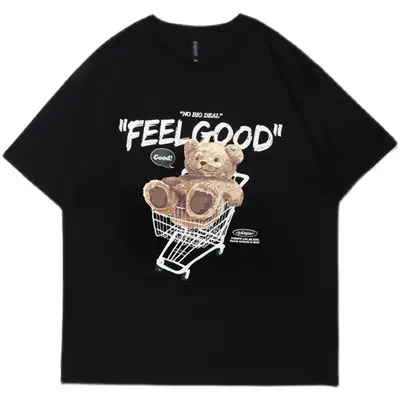 Black Bear Printed T-Shirt Hip Hop Unisex