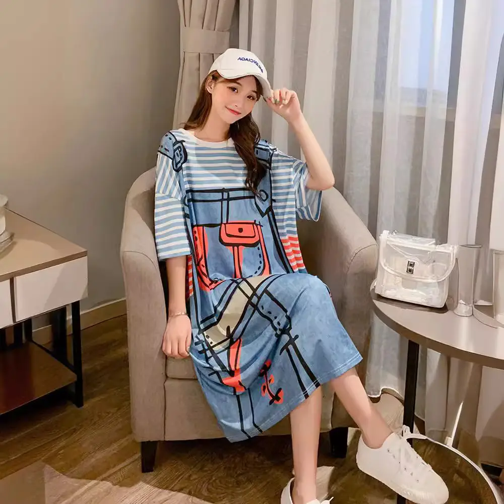 Summer Korean Style Striped Belly Cover Dress - Image 9