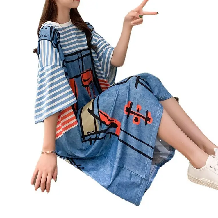 Summer Korean Style Striped Belly Cover Dress - Image 12