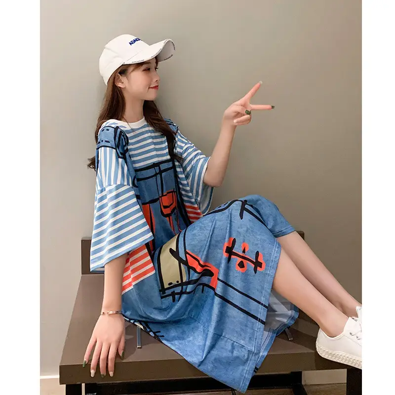 Summer Korean Style Striped Belly Cover Dress - Image 2