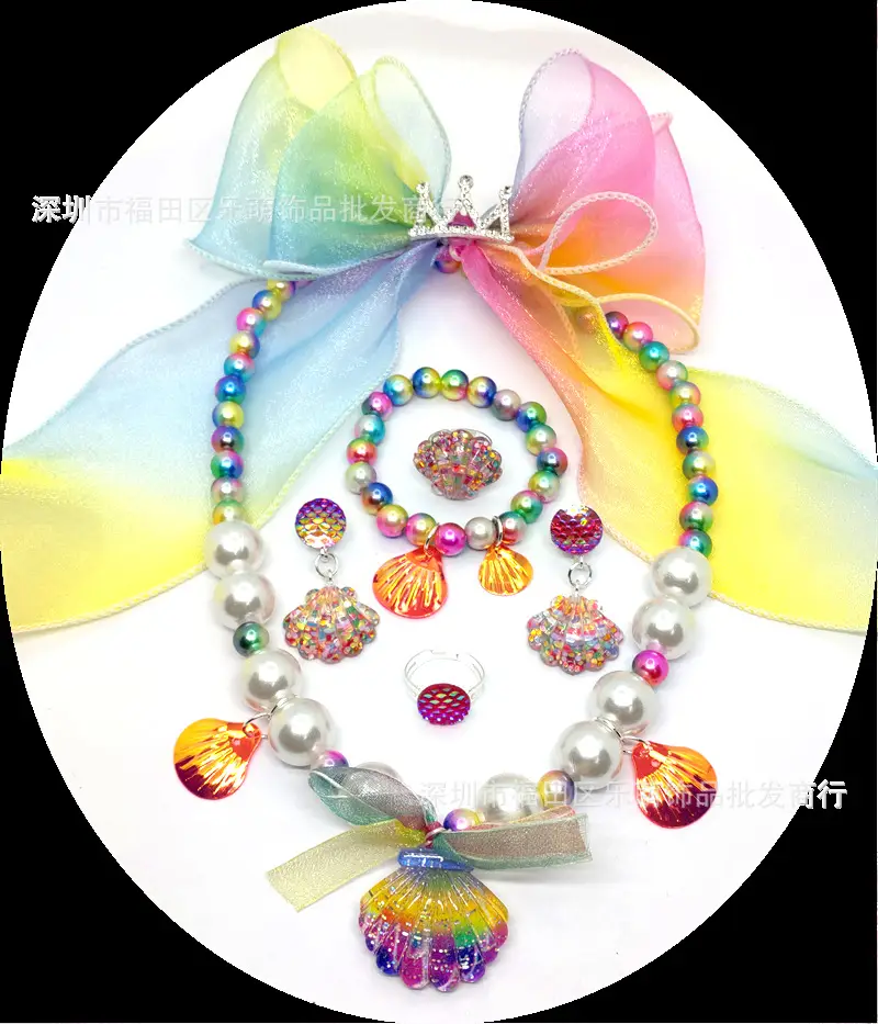 Pink Mermaid Hairpin Necklace Set for Girls